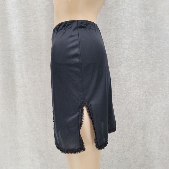 Black Vintage Mini Slip Skirt With Lace Details - Picture 2 of 8